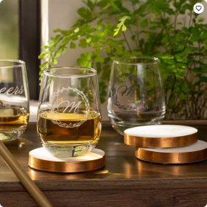 Etched Stemless Wine Glasses