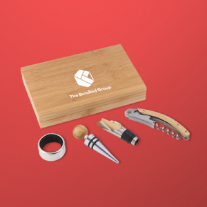 4-Piece Laser Engraved Bamboo Wine Gift Set