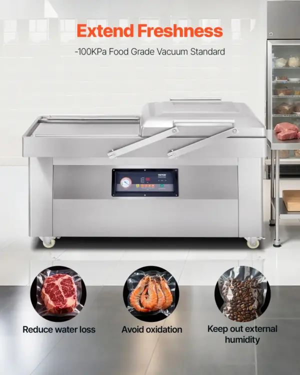 VEVOR Chamber Vacuum Sealer, 1200W Sealing Power, Vacuum Packing Machine for Wet Foods, Meats, Marinades and More, Compact Size with 23.6 in Sealing Length, Applied in Home Kitchen and Commercial Use