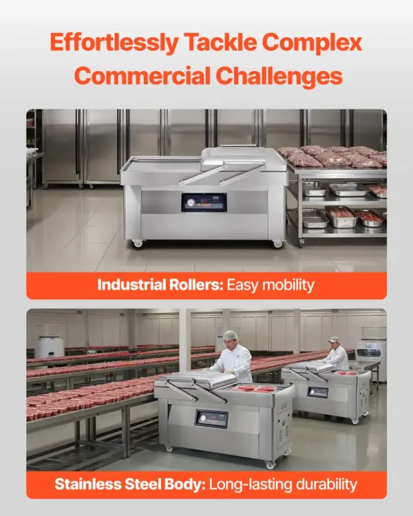 VEVOR Chamber Vacuum Sealer, 1200W Sealing Power, Vacuum Packing Machine for Wet Foods, Meats, Marinades and More, Compact Size with 23.6 in Sealing Length, Applied in Home Kitchen and Commercial Use