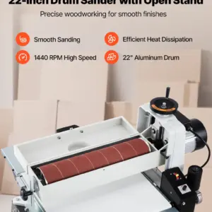 VEVOR 22" Drum Sander with Stand & Extension Tables, 1.75HP 1440RPM Dual Motor Drum Sander for Woodworking - Variable Speed Conveyor Belt, 4" Dust Collection Port for Cabinet & Furniture Finishing