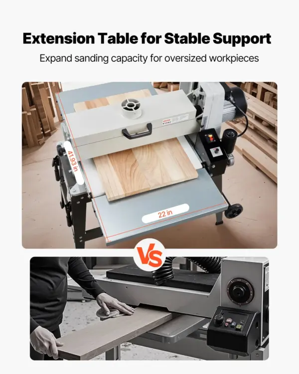 VEVOR 22" Drum Sander with Stand & Extension Tables, 1.75HP 1440RPM Dual Motor Drum Sander for Woodworking - Variable Speed Conveyor Belt, 4" Dust Collection Port for Cabinet & Furniture Finishing