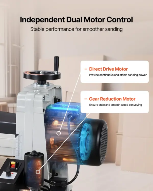 VEVOR 16" Drum Sander with Stand & Extension Tables, 1.5HP 1720RPM Dual Motor Drum Sander for Woodworking - Variable Speed Conveyor Belt, 4" Dust Collection Port for Cabinet & Furniture Finishing