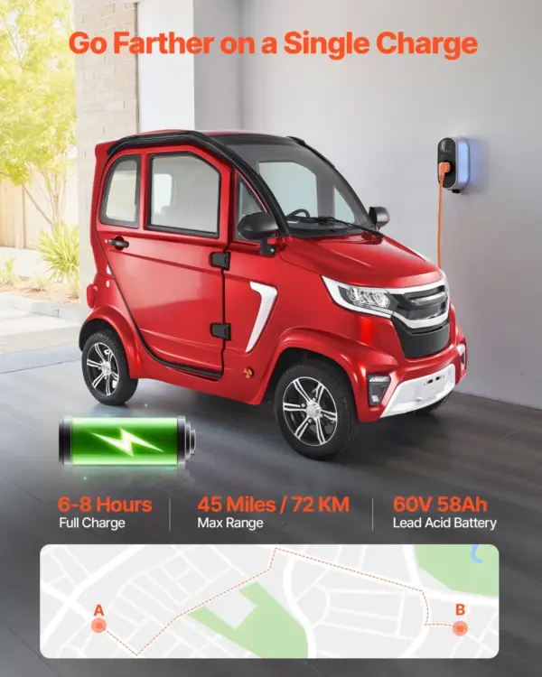 VEVOR 4-Wheel Enclosed Mobility Scooter for Seniors Adults, 660lbs Capacity, 3-Seater 2000W Electric Recreational Mobility Scooter 45 Miles Long Range, Remote Unlock, All-Terrain for Touring Shopping