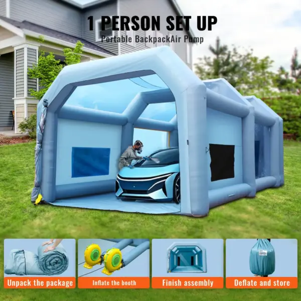 VEVOR Inflatable Paint Booth, 33x20x13ft Inflatable Spray Booth, High Powerful 950W+1100W Blowers Spray Booth Tent, Car Paint Tent Air Filter System for Car Parking Tent Workstation Motorcycle Garage