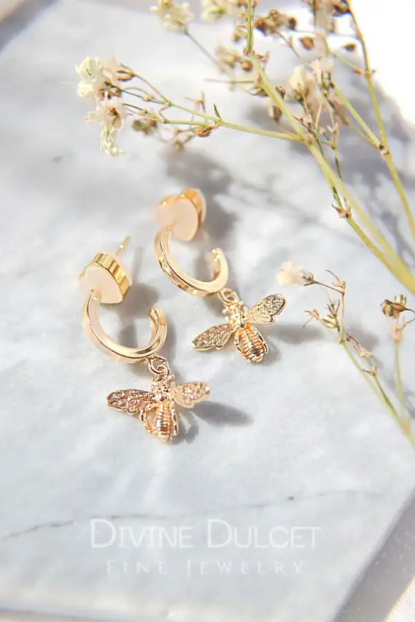 "Gold Bee" | 24K Bee Hoop Earrings