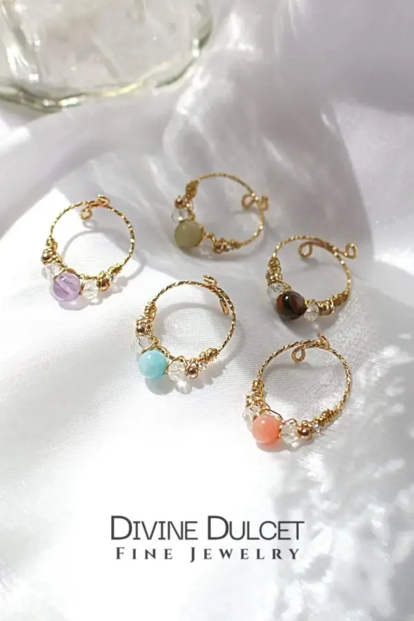 "Marquise" | 18K Natural Crystals Hand Wired Adjustable Ring