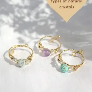 "Marquise" | 18K Natural Crystals Hand Wired Adjustable Ring