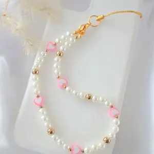 "Candy Love" | Pink Hearts & Pearls Beaded Phone Lanyard
