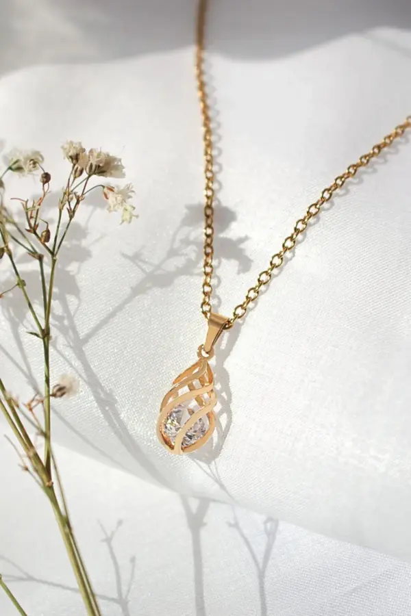 "Malena" | 24K CZ Tear Drop Cage Necklace