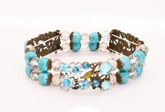 Turquoise Resin & Crystal Beads Stretch Link Bracelet