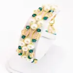 Emerald and Gold Crystal and Pearl Hex Block Link Bracelet