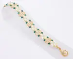 Emerald and Gold Crystal and Pearl Hex Block Link Bracelet