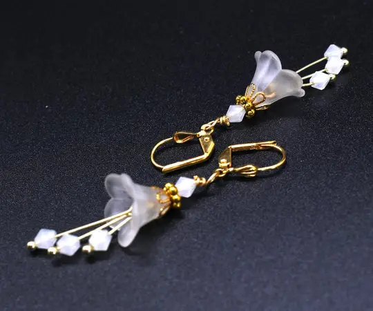 Bell Flower Bridal Earrings - White and Gold