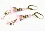 Vintage Victorian Style Rosy Pink and Antique Bronze Bell Flower Lucite Earrings