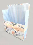 42-Pc Stationery Gift Box Set w/Reusable Desktop Organizer Box and Gold Pen - Vintage Blue Trellis Wallpaper