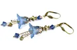 Vintage Victorian Style Navy Blue and Antique Bronze Bell Flower Lucite Earrings