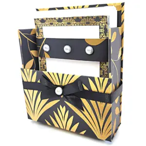 42-Pc Stationery For Him Gift Box Set w/Reusable Desktop Organizer Box and Gold Pen - Black & Gold Geometric