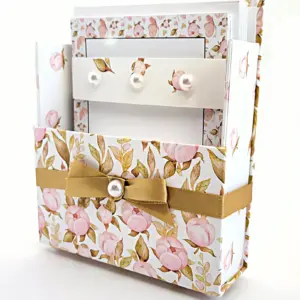 42-Pc Stationery Gift Box Set w/Reusable Desktop Organizer Box and Gold Pen - Pink Magnolias