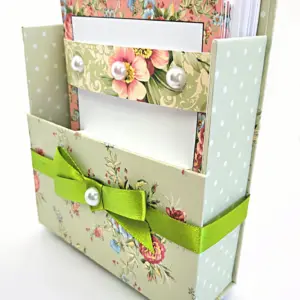 42-Pc Stationery Gift Box Set w/Reusable Desktop Organizer Box and Gold Pen - Coral Pink & Sage Green Floral