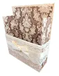 42-Pc Stationery Gift Box Set w/Reusable Desktop Organizer Box and Gold Pen - Ivory & Brown Vintage Lace