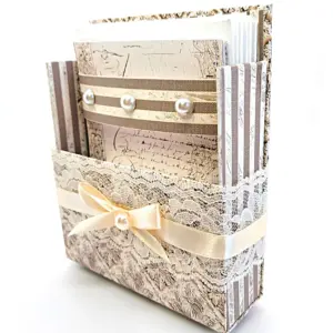42-Pc Stationery Gift Box Set w/Reusable Desktop Organizer Box and Gold Pen - Vintage Letters & Ivory Lace