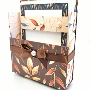 42-Pc Stationery Gift Box Set w/Reusable Desktop Organizer Box and Gold Pen - Blue, Brown & Gold Leaves