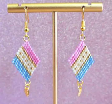 Baby Blue, Baby Pink and Gold Diagonal Geometric Delica Earrings
