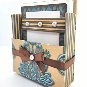 42-Pc Stationery For Him Gift Box Set w/Reusable Desktop Organizer Box and Gold Pen - Gentleman's Embossed Blue, Brown & Gold