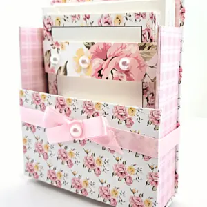 42-Pc Stationery Gift Box Set w/Reusable Desktop Organizer Box and Gold Pen - Pink & Yellow Posies
