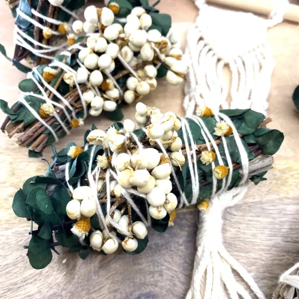 White Sage & Copal Smudge Stick with Eucalyptus, White Tallow Berries, 4"