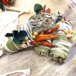 White Sage & Copal Smudge Stick with Red Chili Peppers, Bay Leaves, 4 "