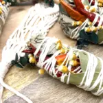 White Sage & Copal Smudge Stick with Red Chili Peppers, Bay Leaves, 4 "
