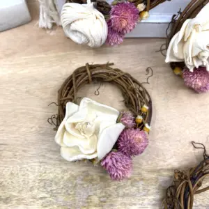Mini Grapevine Wreath Ornaments with Dried Flowers, 3