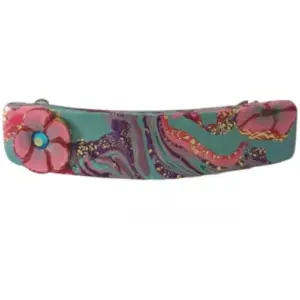 Polymer Clay Turquoise Barrette with Red Flower