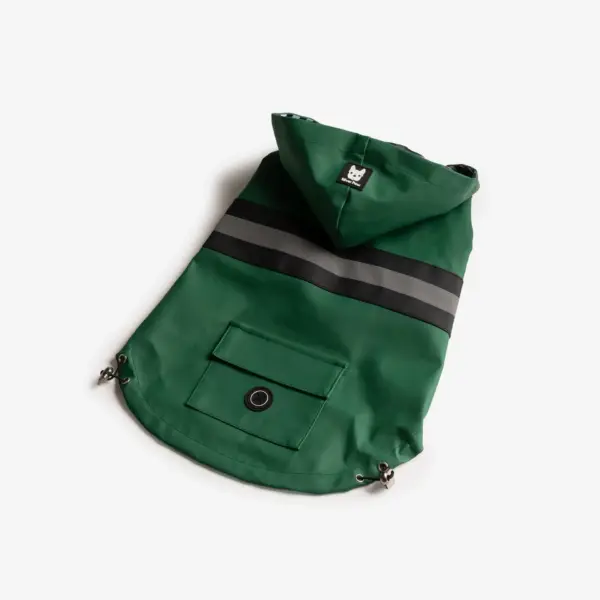 Aden Waterproof Dog Raincoat Green Vinyl Rain Jacket with Reflective Strip & Poop Bag Dispenser