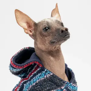 Baja Dog Poncho Warm & Stylish Southwestern Inspired Jacket with Poop Bag Pocket (Navy)