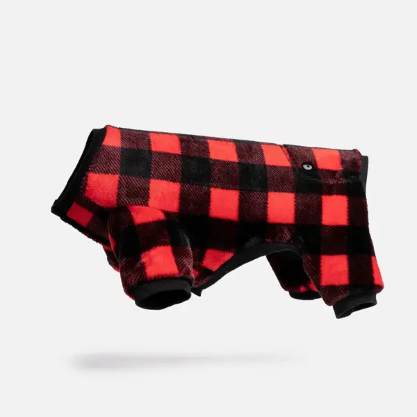 Buffalo Plaid Dog Pajamas Red Cozy Fleece Onesie with Velcro Closure