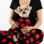 Buffalo Plaid Dog Pajamas Red Cozy Fleece Onesie with Velcro Closure