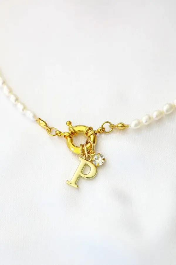 18K Custom Initial | Freshwater Pearls Front Opening Choker