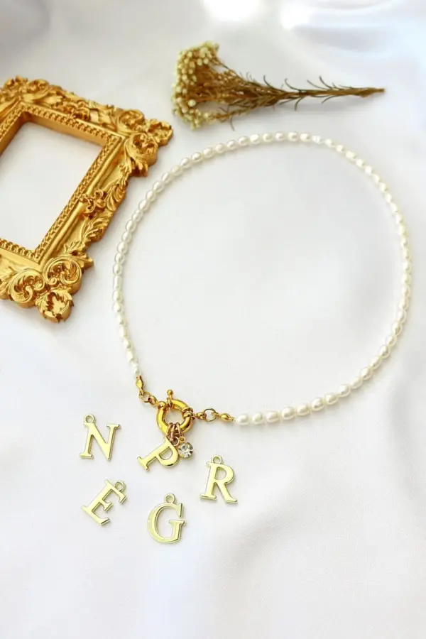 18K Custom Initial | Freshwater Pearls Front Opening Choker