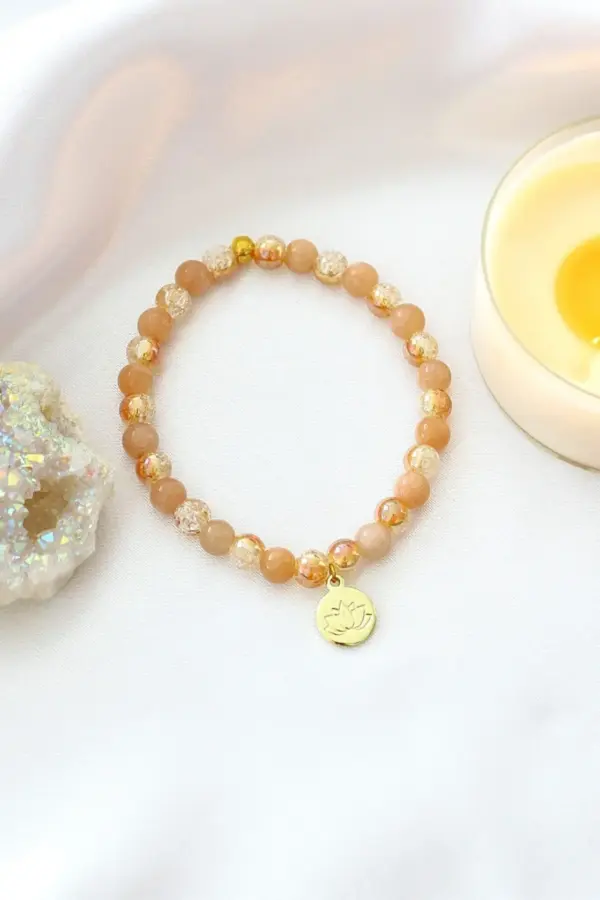 Sunstone Elastic Bracelet | 24K Lotus Flower