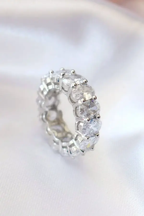 925 Silver Oval CZ Band Ring