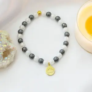 Hematite Elastic Bracelet | 24K Lotus Flower