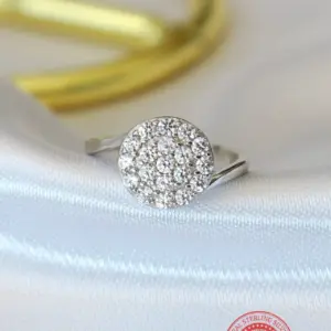 925 Silver Pave Button Ring