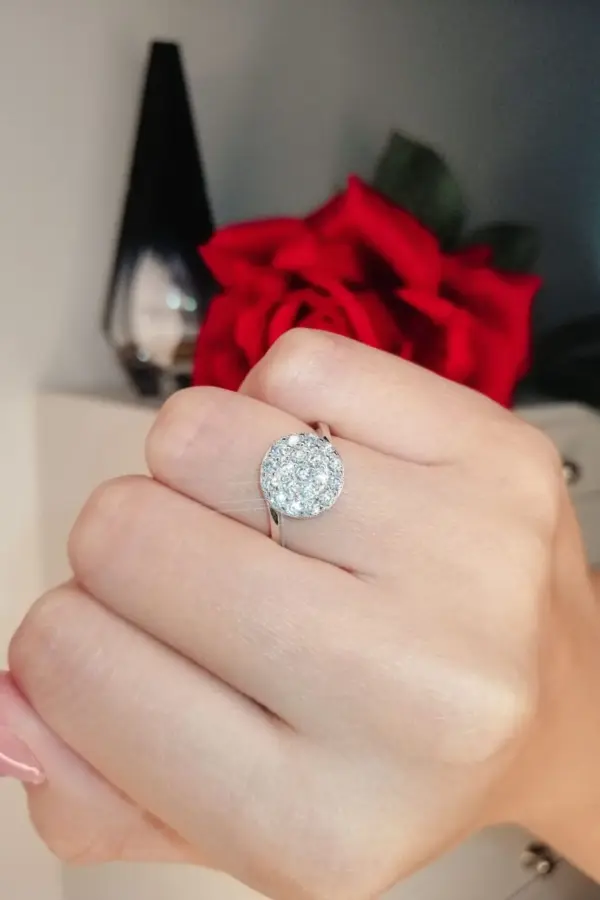 925 Silver Pave Button Ring