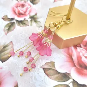 Bell Flower Earrings - Deep Fuchsia Pink and Gold