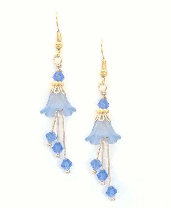 Bell Flower Earrings - Light Sapphire Powder Blue and Gold