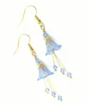 Bell Flower Earrings - Light Sapphire Powder Blue and Gold