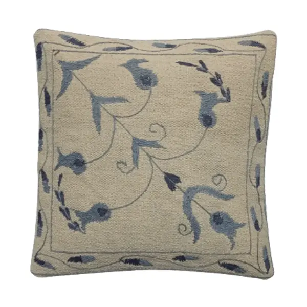 Embroidered Woolen Jet Grey Cushion Cover